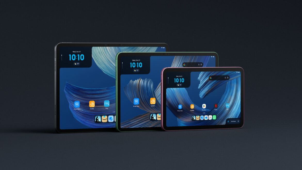 Amazon Alexa Tablet 12 Pro, Alexa Tablet 11 und Alexa Tablet 8 nebeneinander